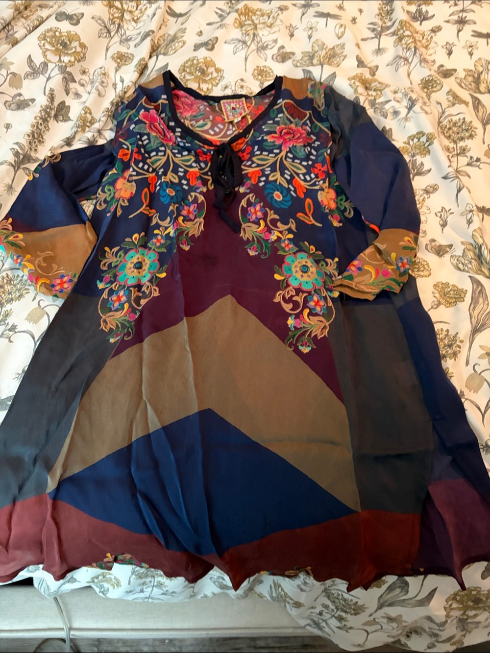 Johnny Was Floral Sheer Tunic in Red, Green, Black